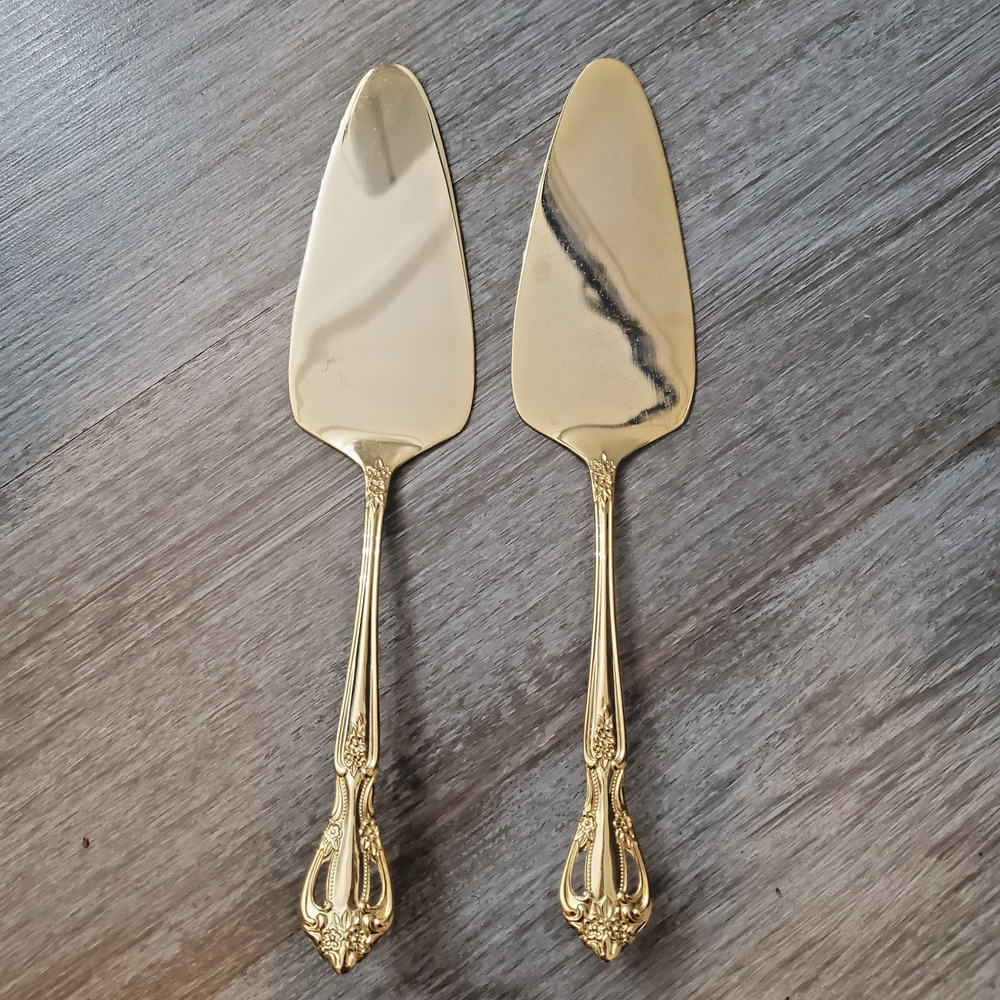 2 Farberware Gold Pie Servers Stainless Vintage